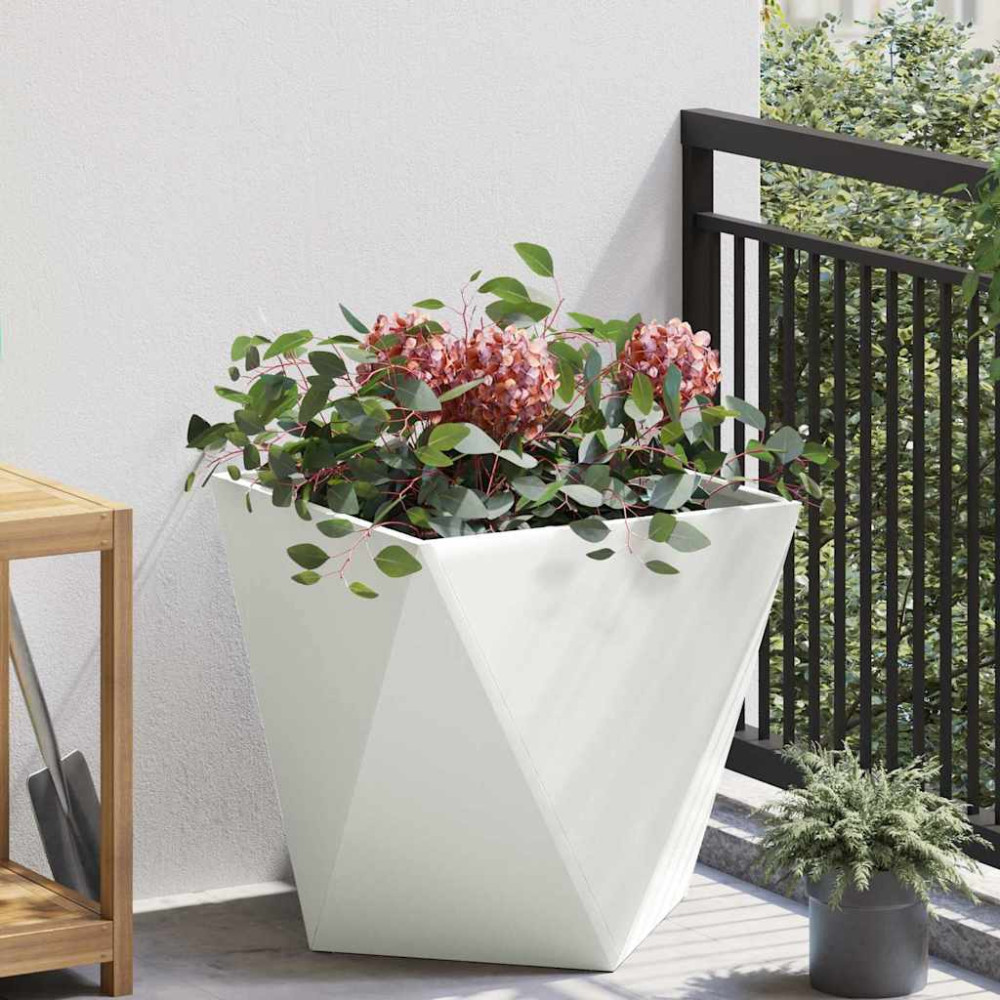 Produktbild för Planteringskärl Vit 50 x 50 x 50 cm Stål