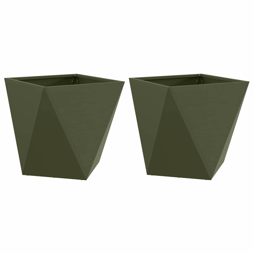 Produktbild för Planteringskärl 2 pcs Olivgrön 50 x 50 x 50 cm Stål