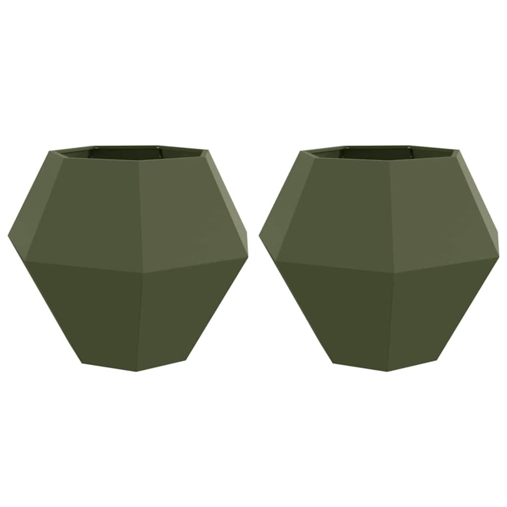 Produktbild för Planteringskärl 2 pcs Olivgrön 100 x 100 x 80 cm Stål