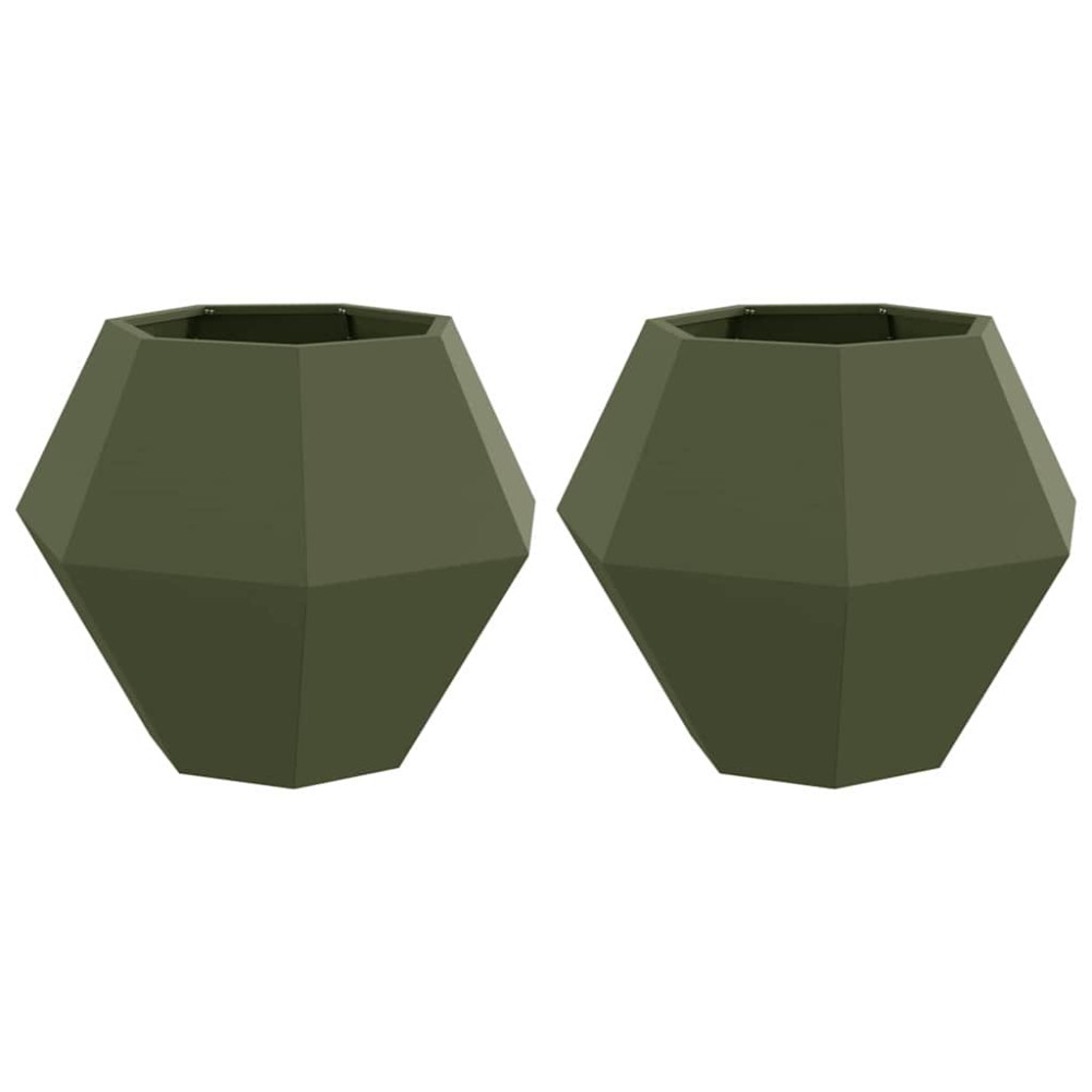 Produktbild för Planteringskärl 2 pcs Olivgrön 75 x 75 x 60 cm Stål