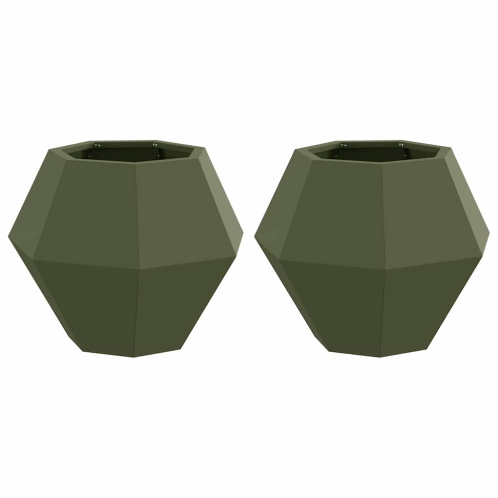 Produktbild för Planteringskärl 2 pcs Olivgrön 50 x 50 x 40 cm Stål