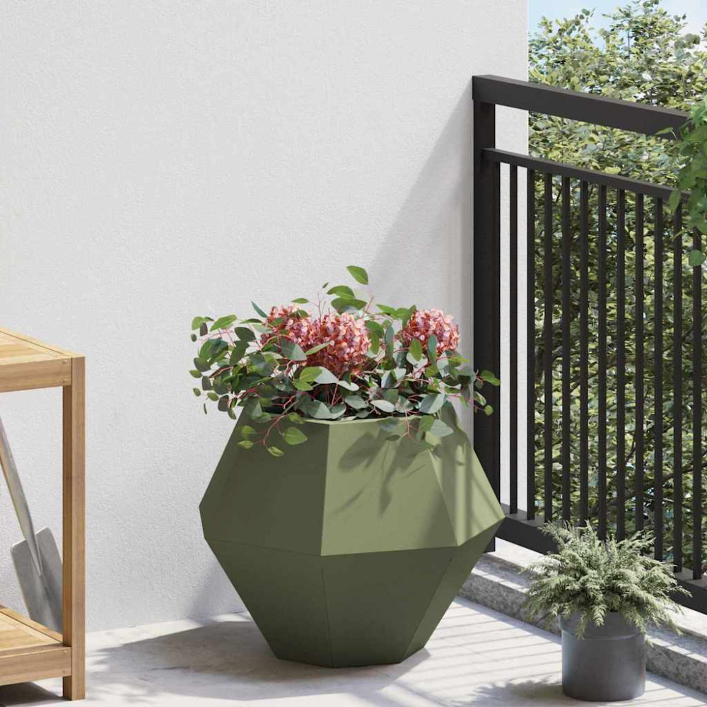 Produktbild för Planteringskärl 2 pcs Olivgrön 50 x 50 x 40 cm Stål