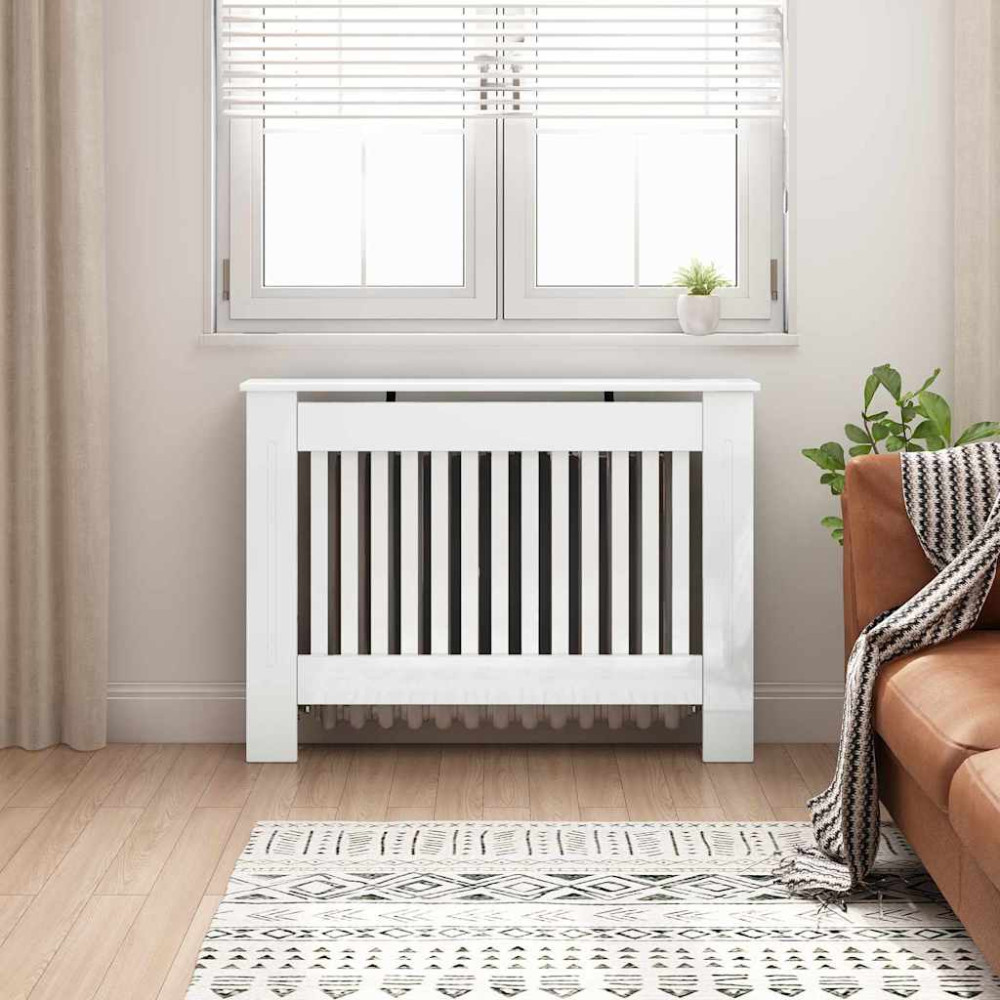 Produktbild för Radiatorlock Vit högglans 112 x 19 x 81,5 cm Konstruerat trä