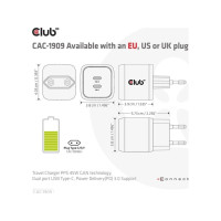 Produktbild för Club 3D CAC-1909 strömadapter - PPS- och GaN-teknik - 2 x USB-C - 45 watt