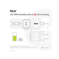 Produktbild för Club 3D CAC-1909 strömadapter - PPS- och GaN-teknik - 2 x USB-C - 45 watt