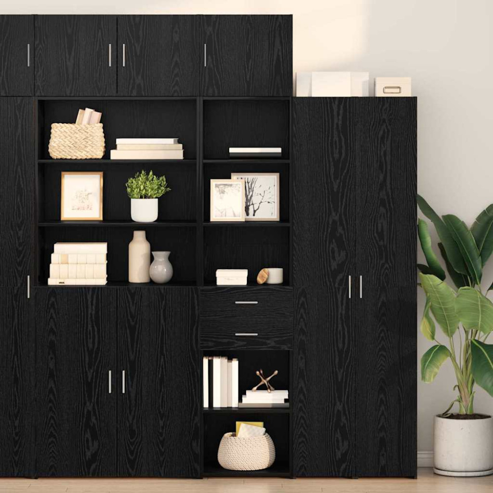 Produktbild för Skåp med låda Svart Ek 45 x 42,5 x 185 cm Konstruerat trä