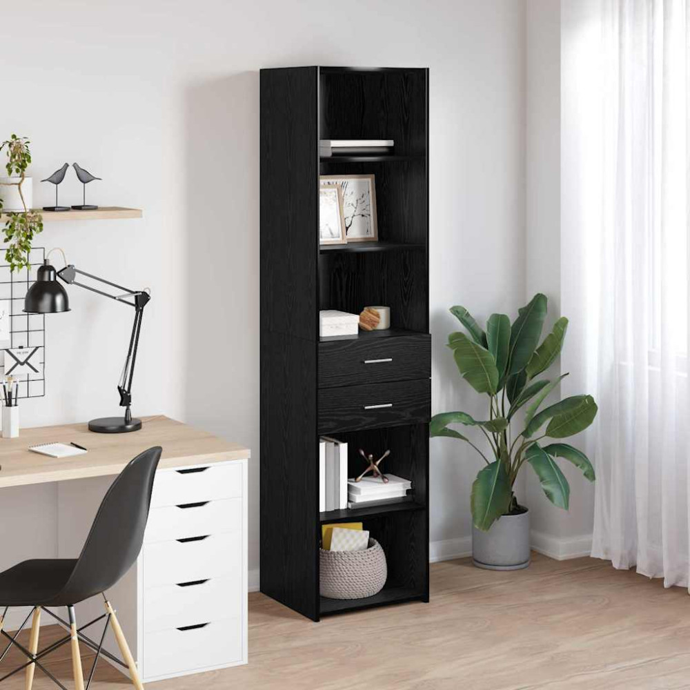 Produktbild för Skåp med låda Svart Ek 45 x 42,5 x 185 cm Konstruerat trä