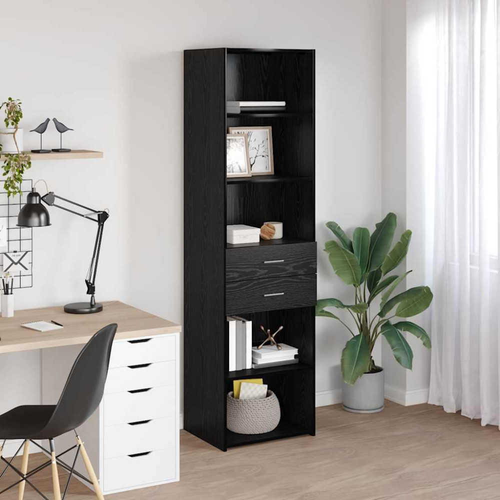Produktbild för Skåp med låda Svart Ek 50 x 42,5 x 185 cm Konstruerat trä
