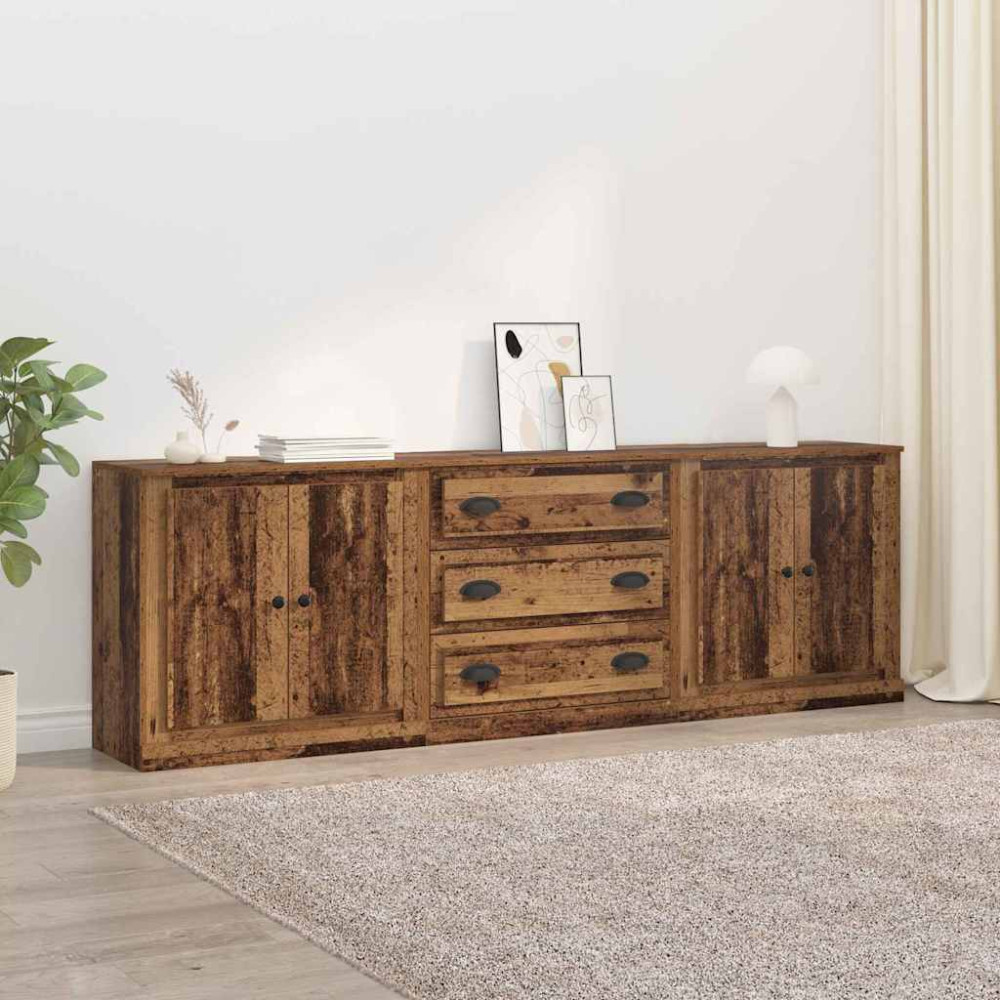 Produktbild för Skåp 3 pcs Svart ek 210 x 35,5 x 67,5 cm Konstruerat trä