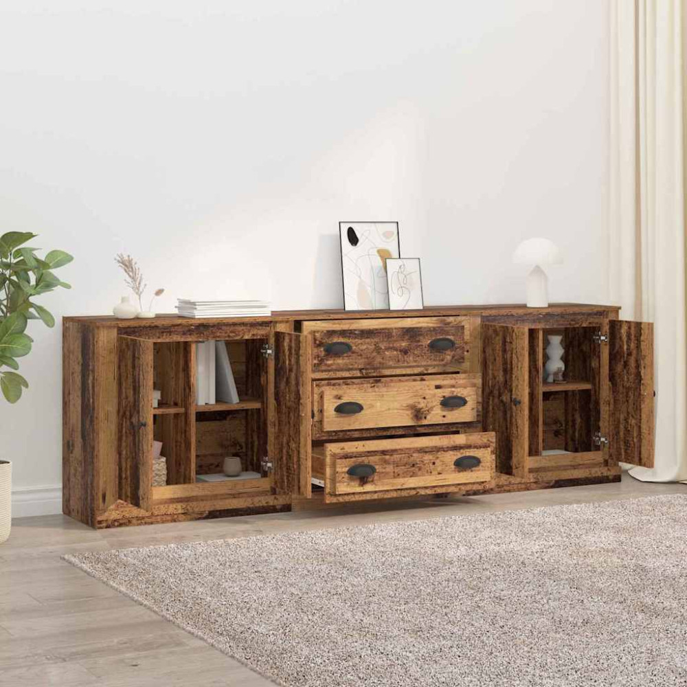 Produktbild för Skåp 3 pcs Svart ek 210 x 35,5 x 67,5 cm Konstruerat trä
