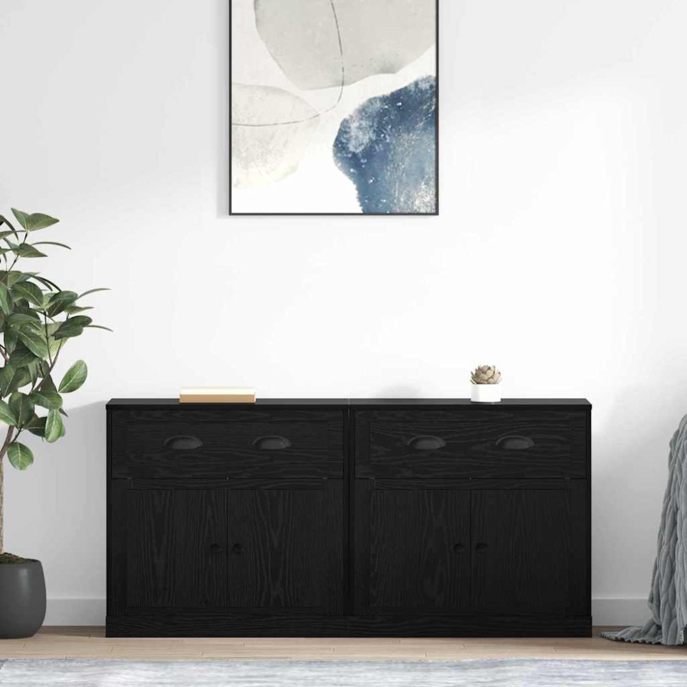 Produktbild för Skåp 2 pcs Svart Ek 70 x 35,5 x 67,5 cm Konstruerat trä
