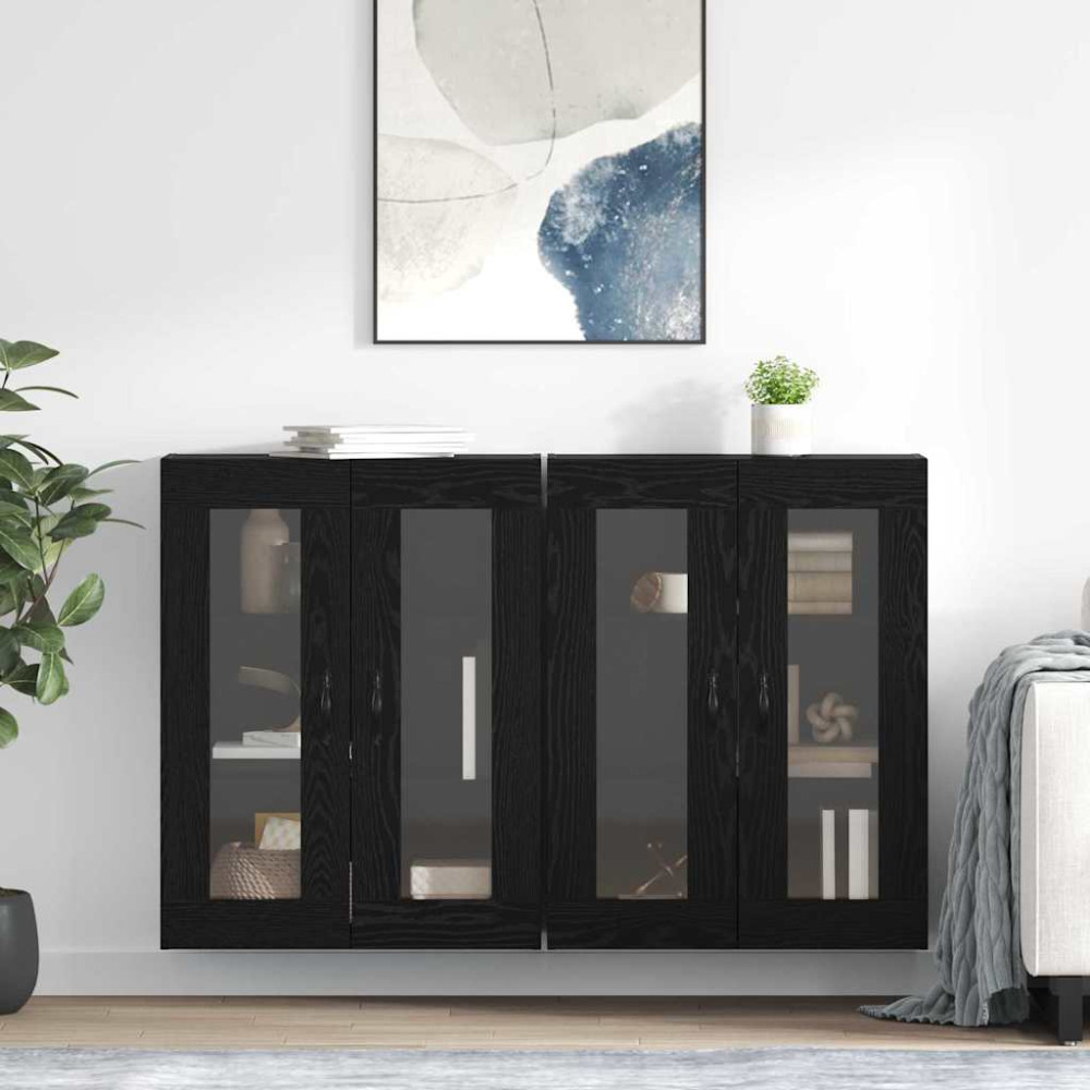 Produktbild för Väggskåp 2 pcs Svart Ek 69,5 x 34 x 90 cm Konstruerat trä