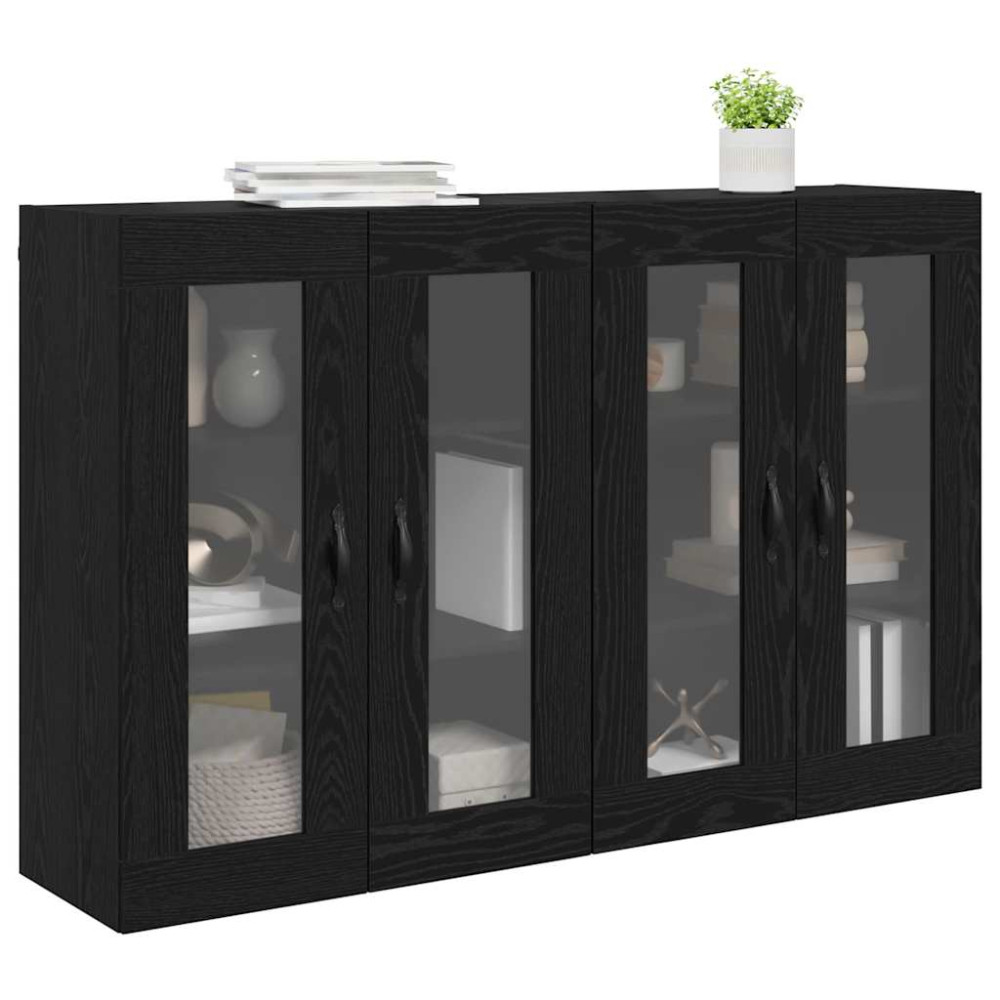 Produktbild för Väggskåp 2 pcs Svart Ek 69,5 x 34 x 90 cm Konstruerat trä