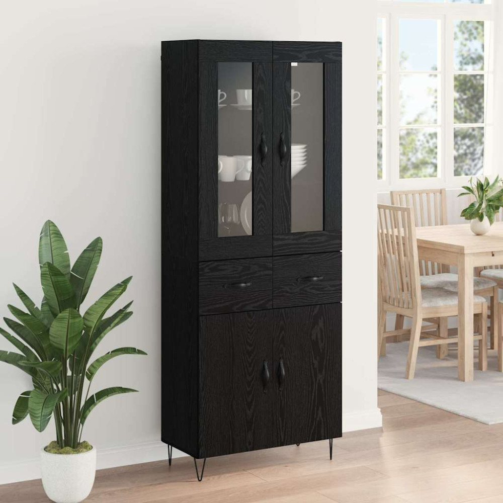 Produktbild för Skåp med låda Svart Ek 69,5 x 34 x 90 cm Konstruerat trä