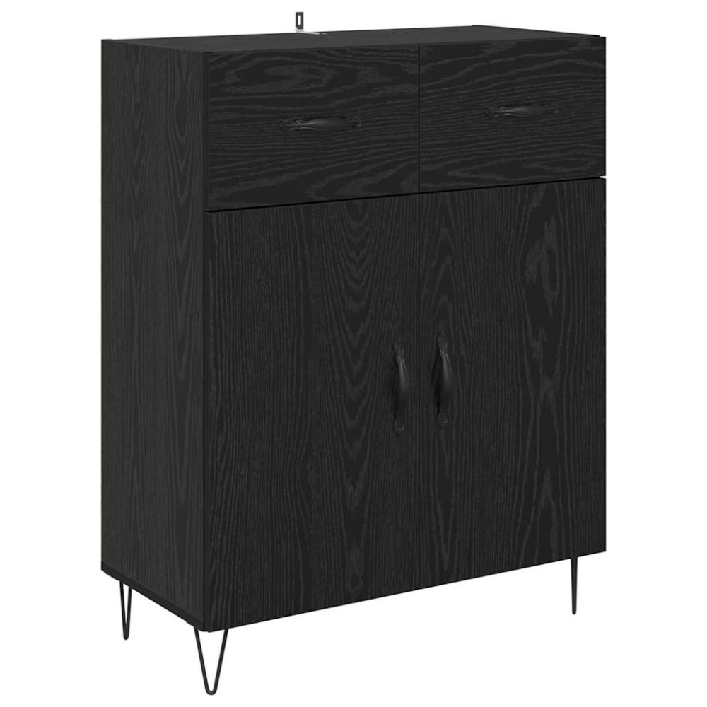 Produktbild för Skåp med låda Svart Ek 69,5 x 34 x 90 cm Konstruerat trä