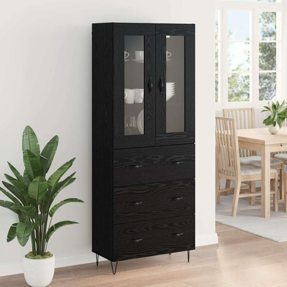 Produktbild för Skåp med låda Svart Ek 69,5 x 34 x 90 cm Konstruerat trä