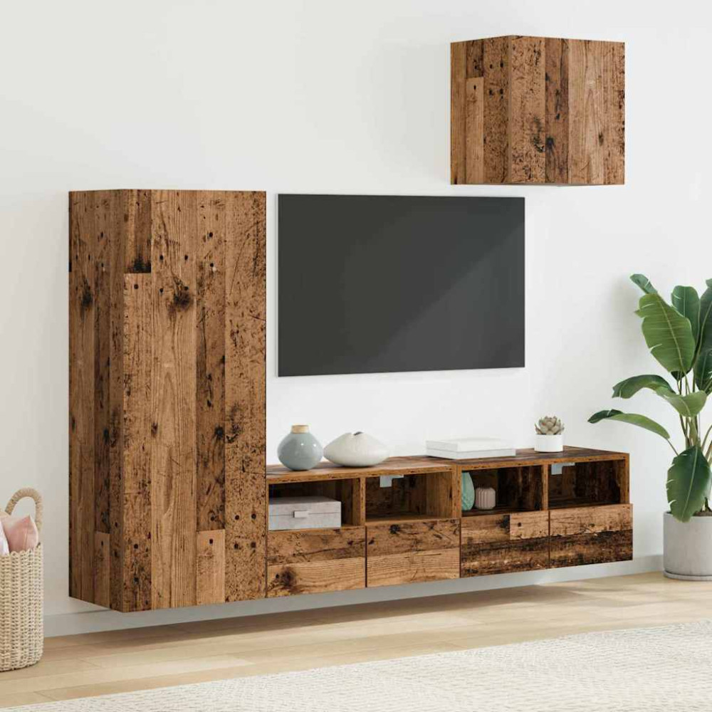 Produktbild för TV Vägg Enheter 4 pcs Gammalt trä Konstruerat trä
