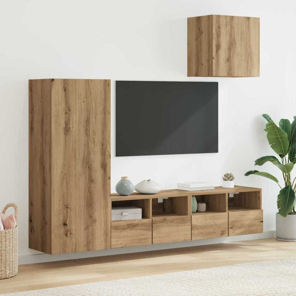 Produktbild för TV Vägg Enheter 4 pcs Artisan Ek Konstruerat trä