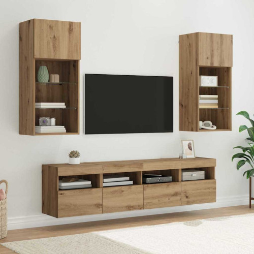 vidaXL TV-väggenheter med LED 5 pcs Artisan Ek Konstruerat trä
