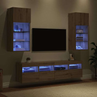 Produktbild för TV-väggenheter med LED 5 pcs Artisan Ek Konstruerat trä