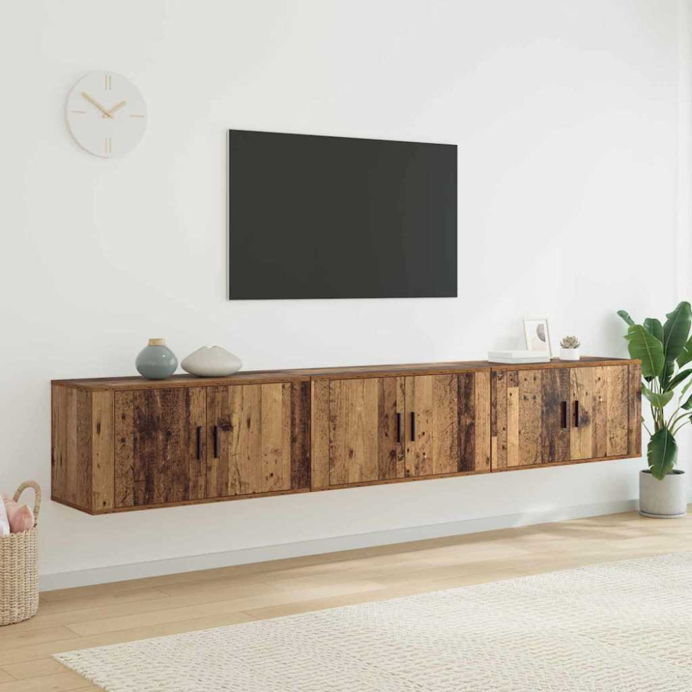 Produktbild för Väggmonterad TV-byrå Set 3 pcs Gammalt trä 80 x 34,5 x 40 cm
