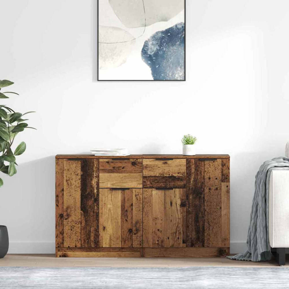 Produktbild för Skåp med låda 2 pcs Gammalt trä 60 x 30 x 70 cm Konstruerat trä
