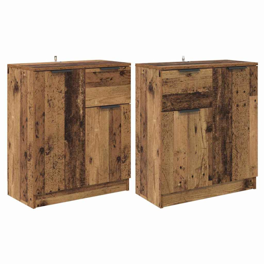 Produktbild för Skåp med låda 2 pcs Gammalt trä 60 x 30 x 70 cm Konstruerat trä