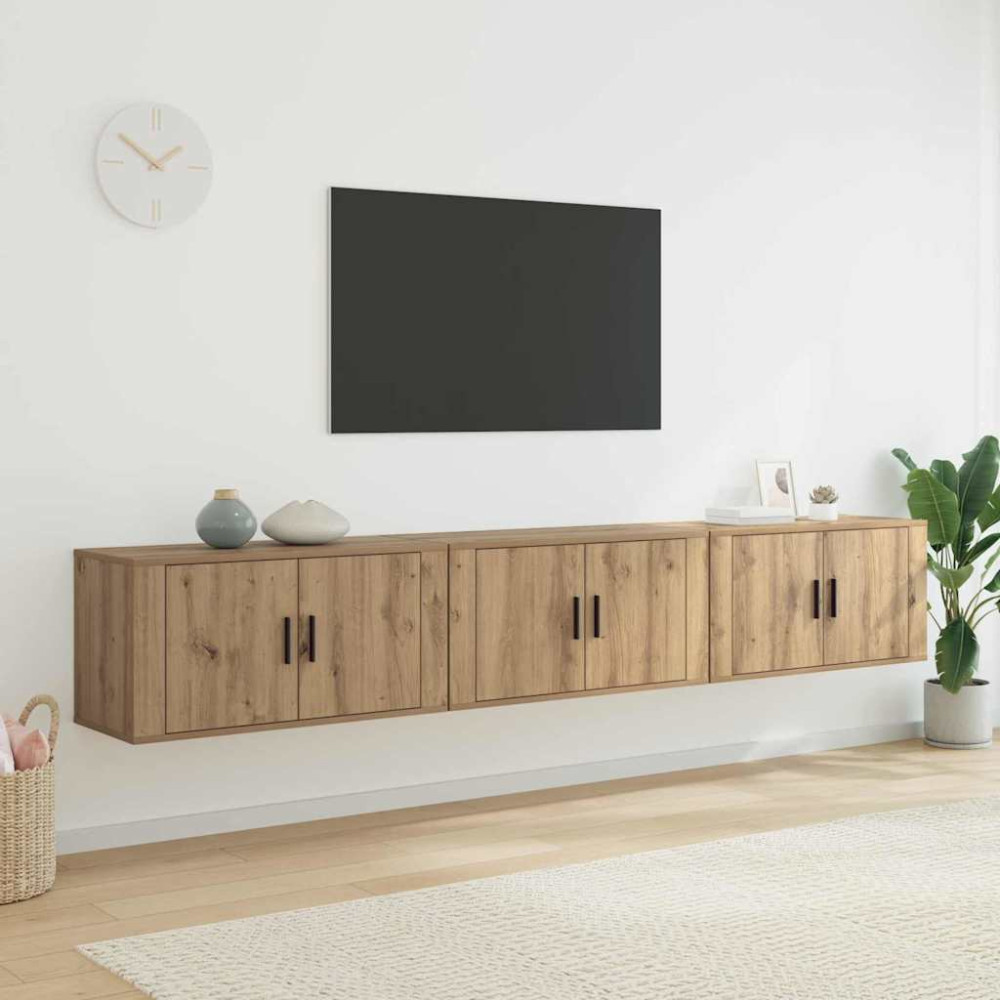Produktbild för Väggmonterad TV-byrå Set 3 pcs Artisan Ek Konstruerat trä