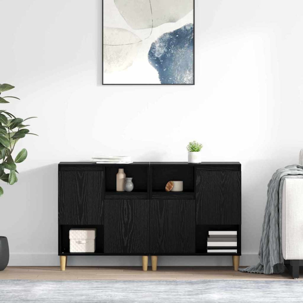 Produktbild för Skåp 2 pcs Svart Ek 60 x 35 x 70 cm Konstruerat trä