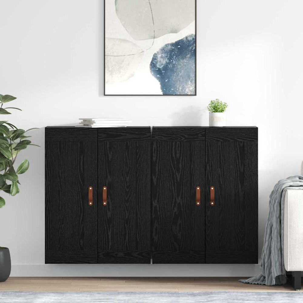 Produktbild för Väggmonterat skåp Väggmonterad 2 pcs Svart Ek 69,5 x 34 x 90 cm