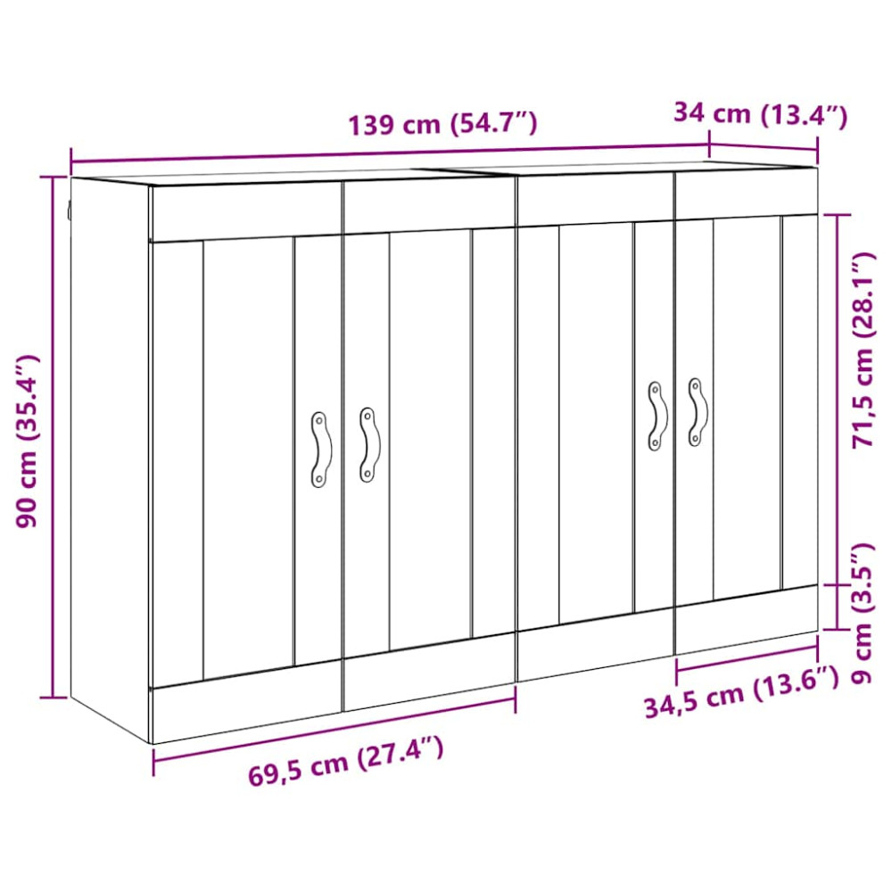 Produktbild för Väggmonterat skåp Väggmonterad 2 pcs Svart Ek 69,5 x 34 x 90 cm