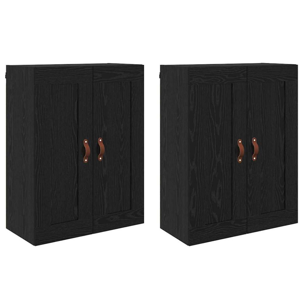 Produktbild för Väggmonterat skåp Väggmonterad 2 pcs Svart Ek 69,5 x 34 x 90 cm
