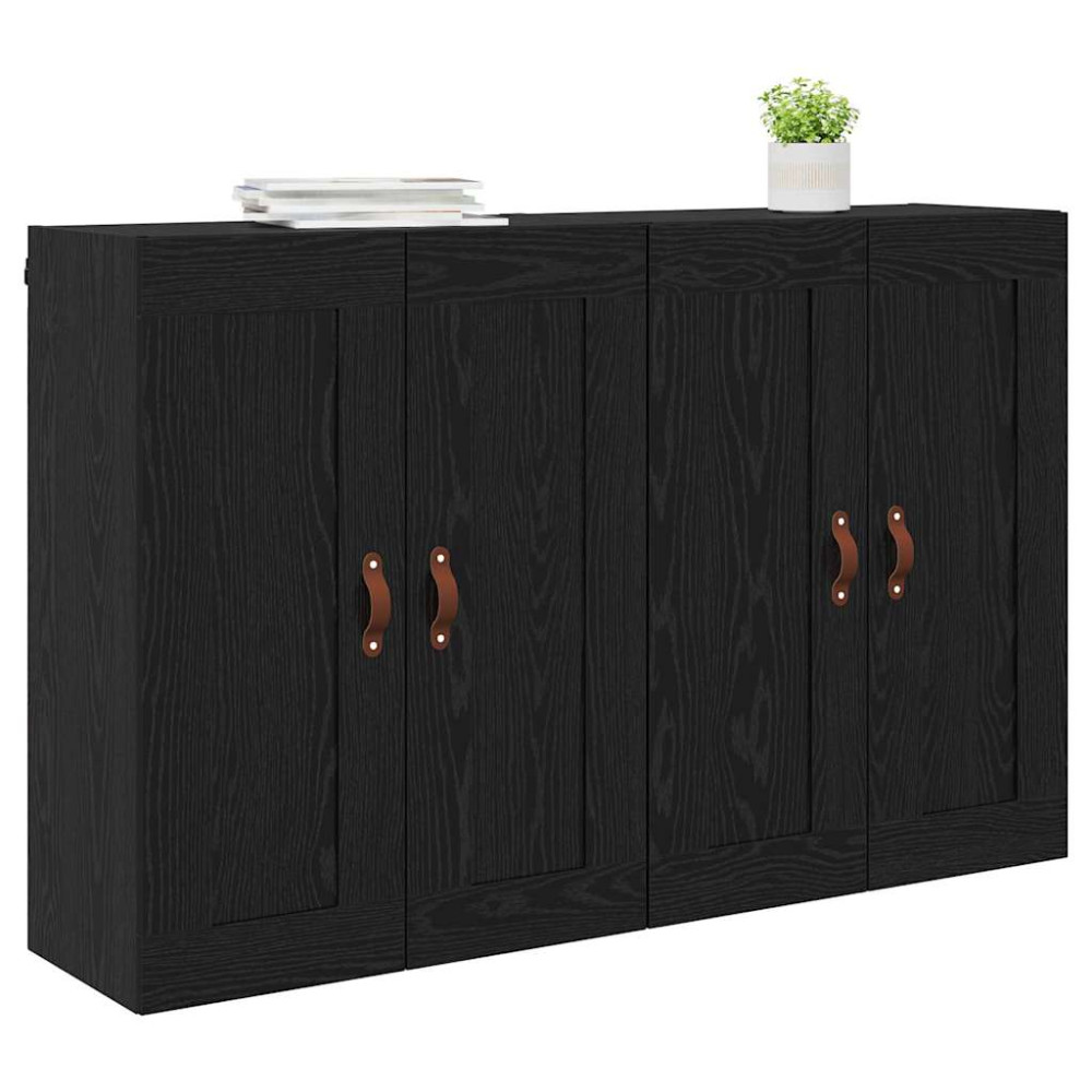 Produktbild för Väggmonterat skåp Väggmonterad 2 pcs Svart Ek 69,5 x 34 x 90 cm