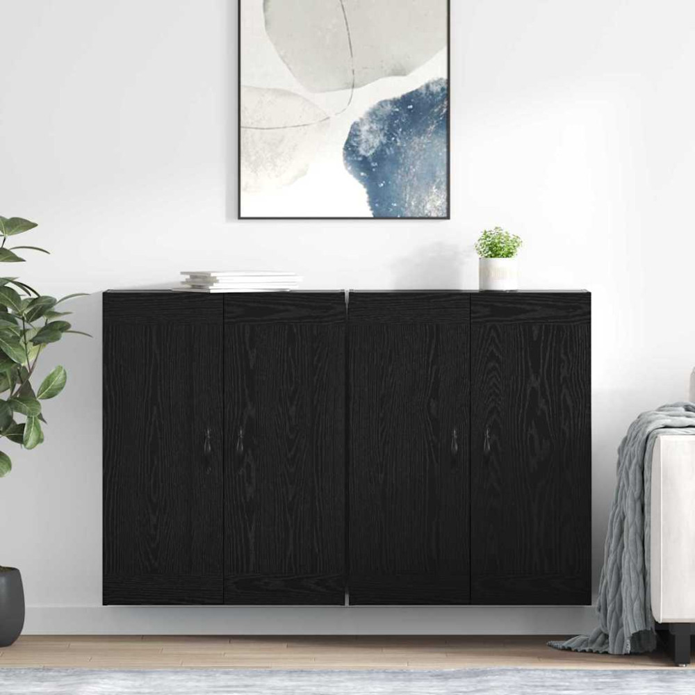 Produktbild för Väggmonterat skåp Väggmonterad 2 pcs Svart Ek 69,5 x 34 x 90 cm