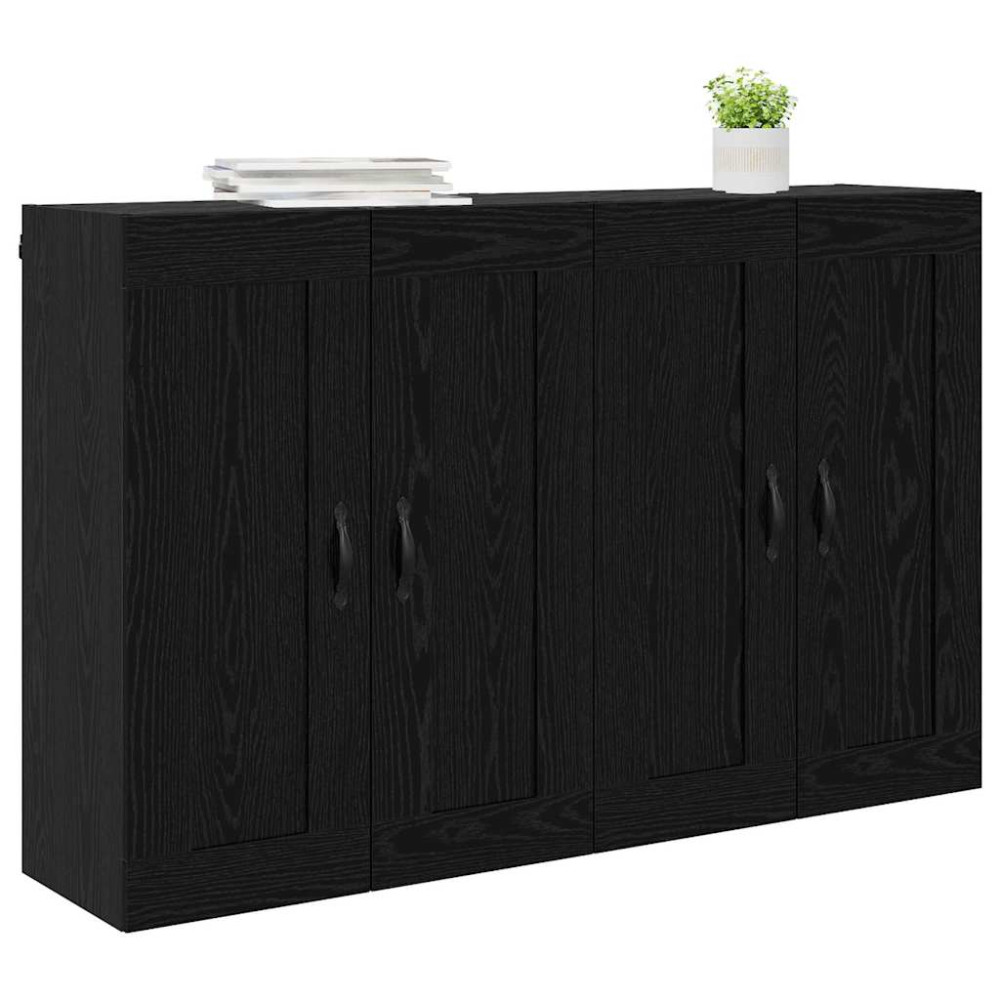 Produktbild för Väggmonterat skåp Väggmonterad 2 pcs Svart Ek 69,5 x 34 x 90 cm