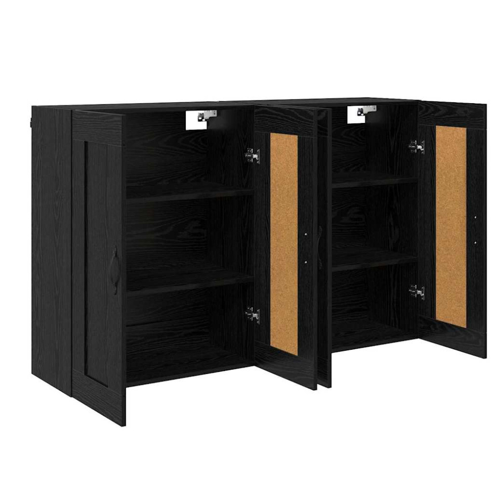 Produktbild för Väggmonterat skåp Väggmonterad 2 pcs Svart Ek 69,5 x 34 x 90 cm