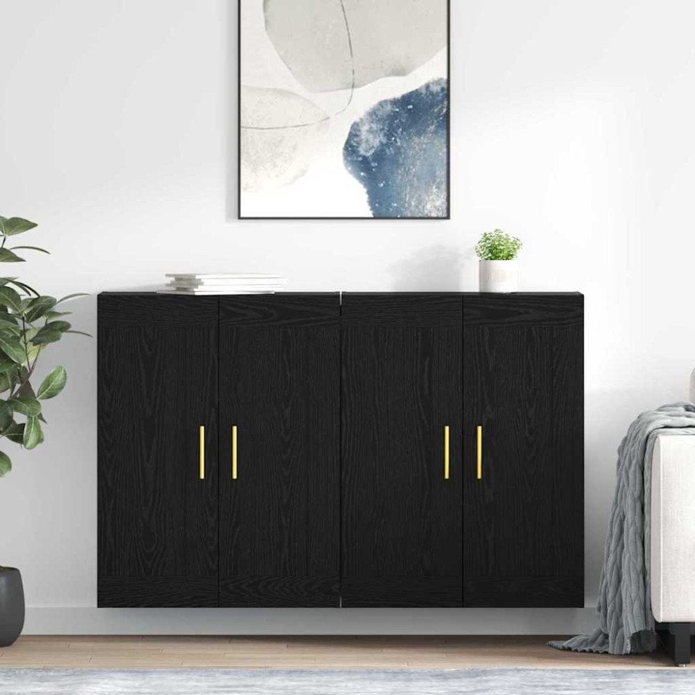 Produktbild för Väggmonterat skåp Väggmonterad 2 pcs Svart Ek 69,5 x 34 x 90 cm