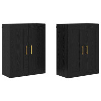 Produktbild för Väggmonterat skåp Väggmonterad 2 pcs Svart Ek 69,5 x 34 x 90 cm