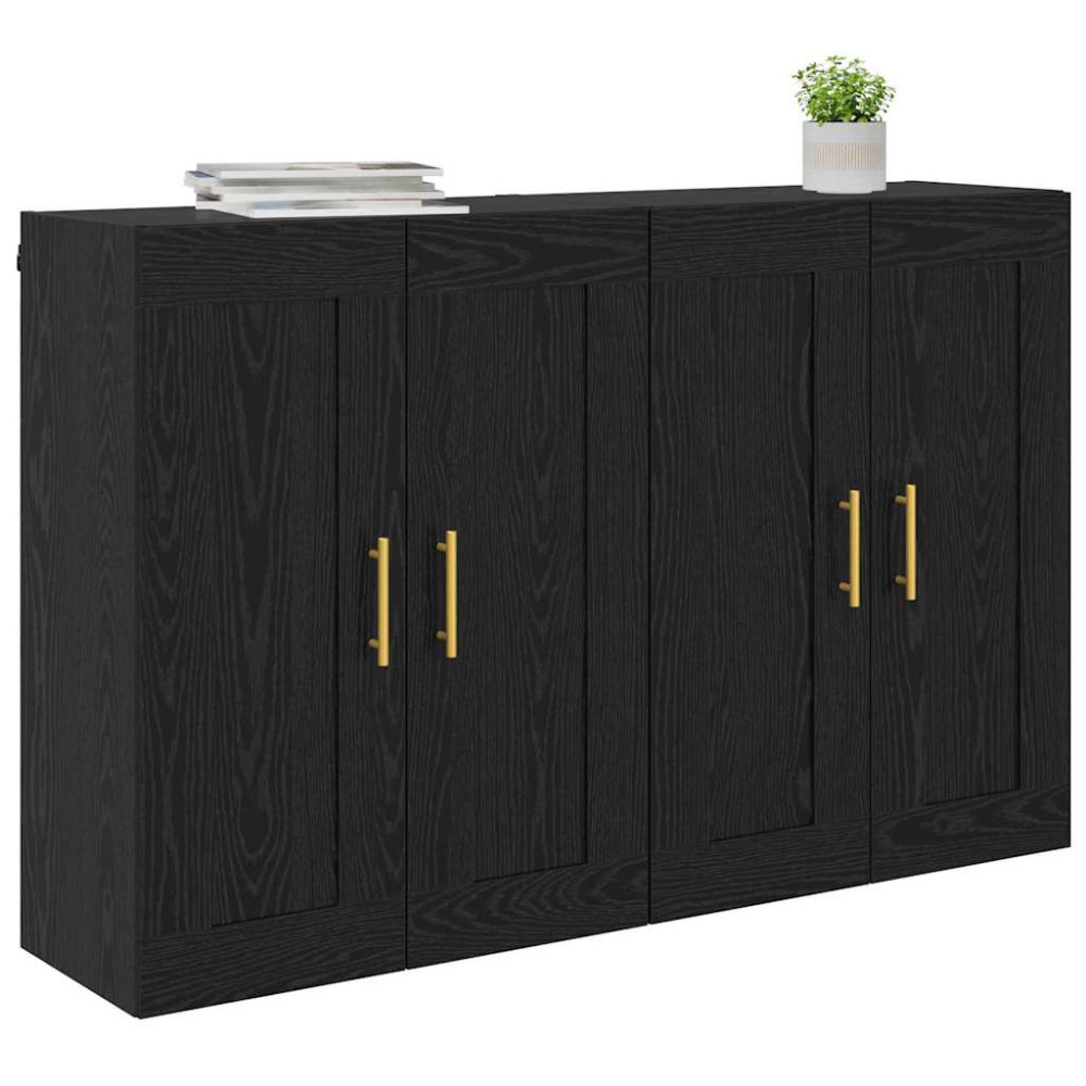 Produktbild för Väggmonterat skåp Väggmonterad 2 pcs Svart Ek 69,5 x 34 x 90 cm
