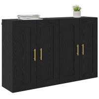 Produktbild för Väggmonterat skåp Väggmonterad 2 pcs Svart Ek 69,5 x 34 x 90 cm