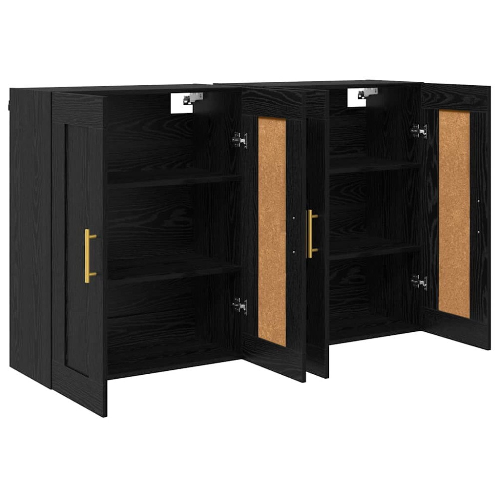 Produktbild för Väggmonterat skåp Väggmonterad 2 pcs Svart Ek 69,5 x 34 x 90 cm