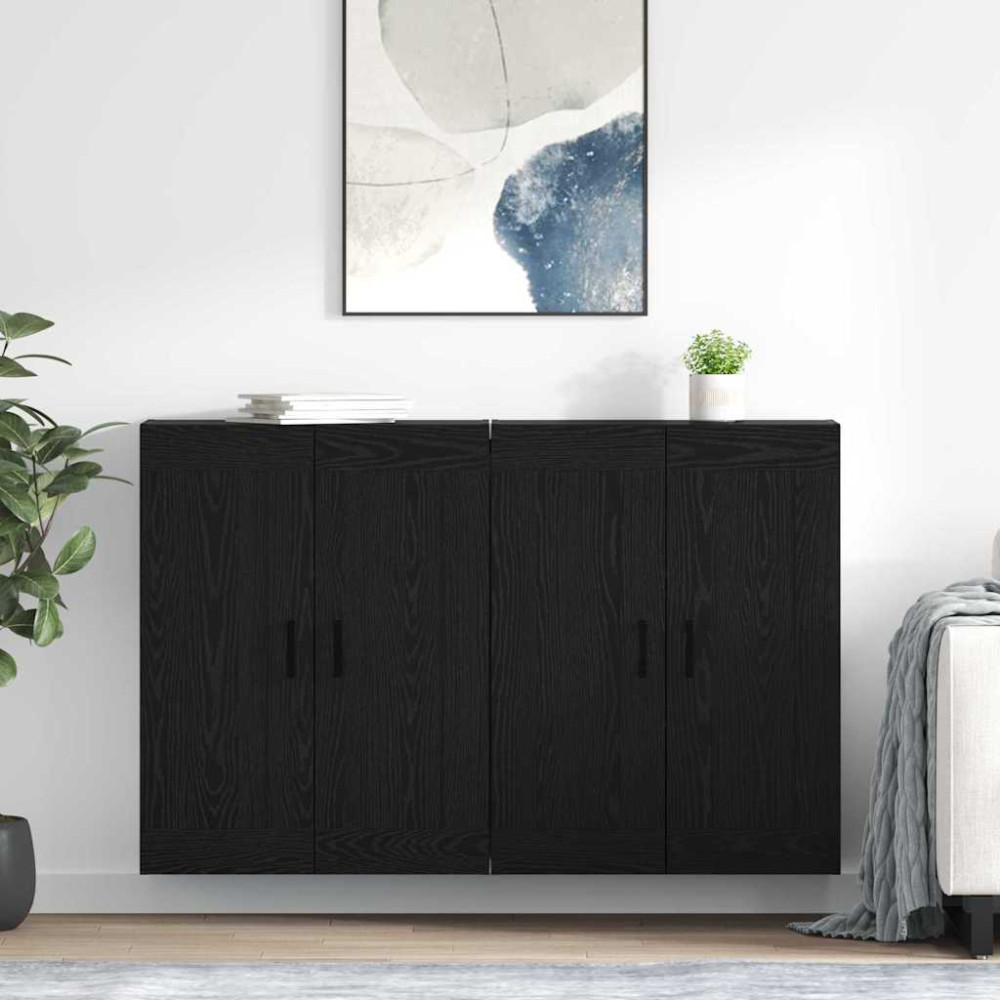 Produktbild för Väggmonterat skåp Väggmonterad 2 pcs Svart Ek 69,5 x 34 x 90 cm