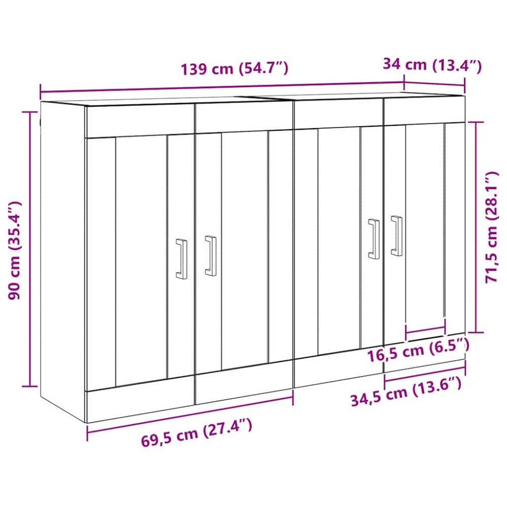 Produktbild för Väggmonterat skåp Väggmonterad 2 pcs Svart Ek 69,5 x 34 x 90 cm
