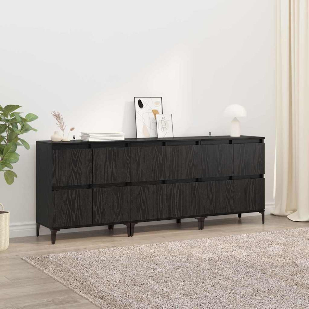 Produktbild för Skåp 3 pcs Svart Ek 60 x 35 x 70 cm Konstruerat trä