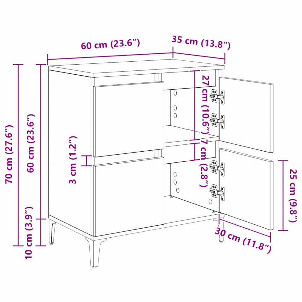 Produktbild för Skåp 3 pcs Svart Ek 60 x 35 x 70 cm Konstruerat trä