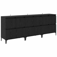 Produktbild för Skåp 3 pcs Svart Ek 60 x 35 x 70 cm Konstruerat trä