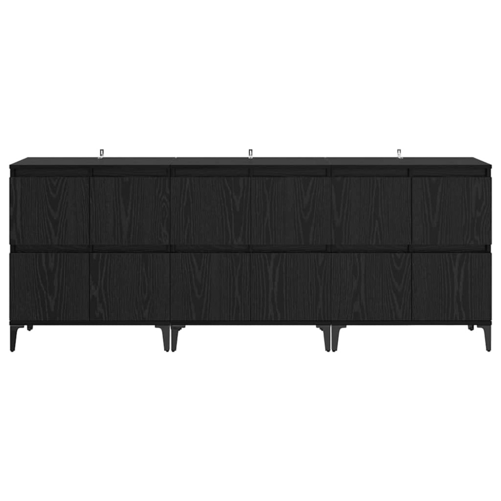 Produktbild för Skåp 3 pcs Svart Ek 60 x 35 x 70 cm Konstruerat trä