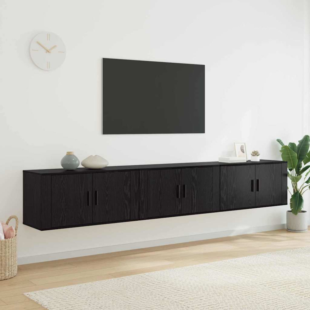Produktbild för Väggmonterad TV-byrå Set 3 pcs Svart Ek 80 x 34,5 x 40 cm
