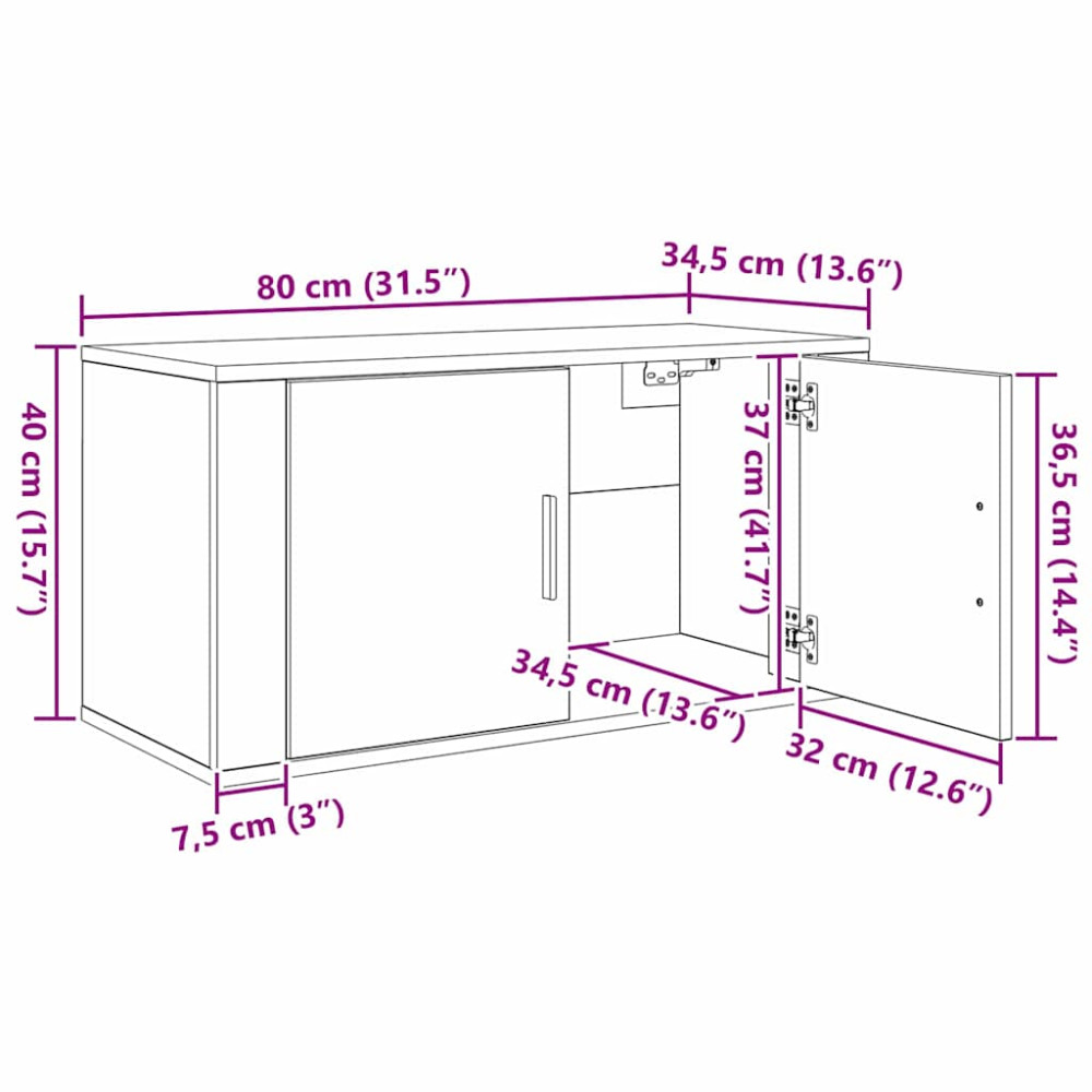 Produktbild för Väggmonterad TV-byrå Set 3 pcs Svart Ek 80 x 34,5 x 40 cm
