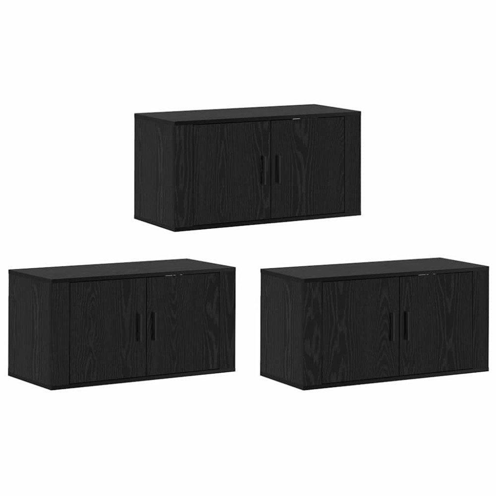 Produktbild för Väggmonterad TV-byrå Set 3 pcs Svart Ek 80 x 34,5 x 40 cm